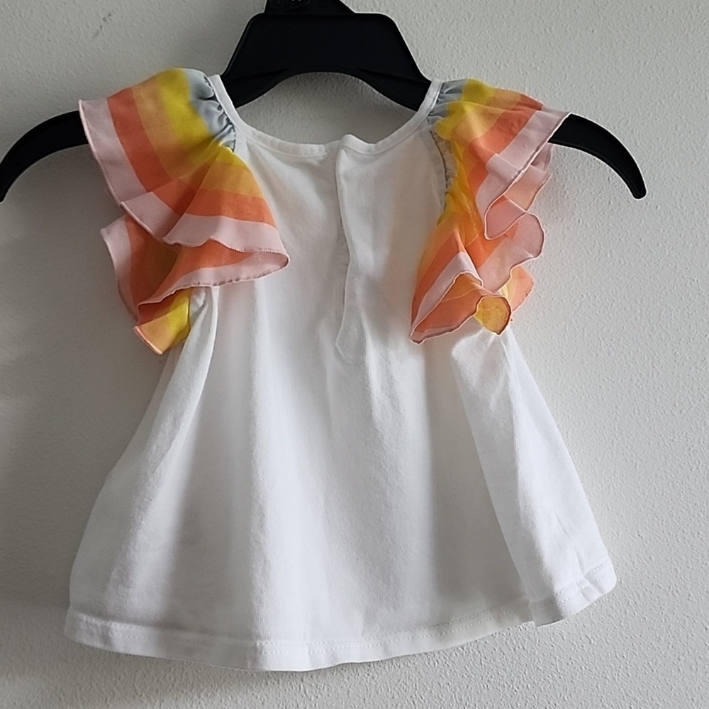 Chloé Paris Baby Girl's Designer White T-Shirt with Vibrant Ruffle Sleeves Sz 6M - Picture 9 of 14